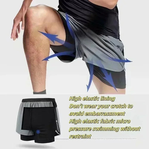 2025Summer New American Men's Sports Shorts Naruto Anime Printed Double Layered Fitness Running Shorts Quick Drying Cotton Short